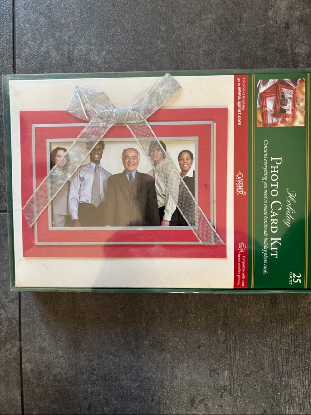 Red and Green Holiday Photo Card Kit with Silver Bow